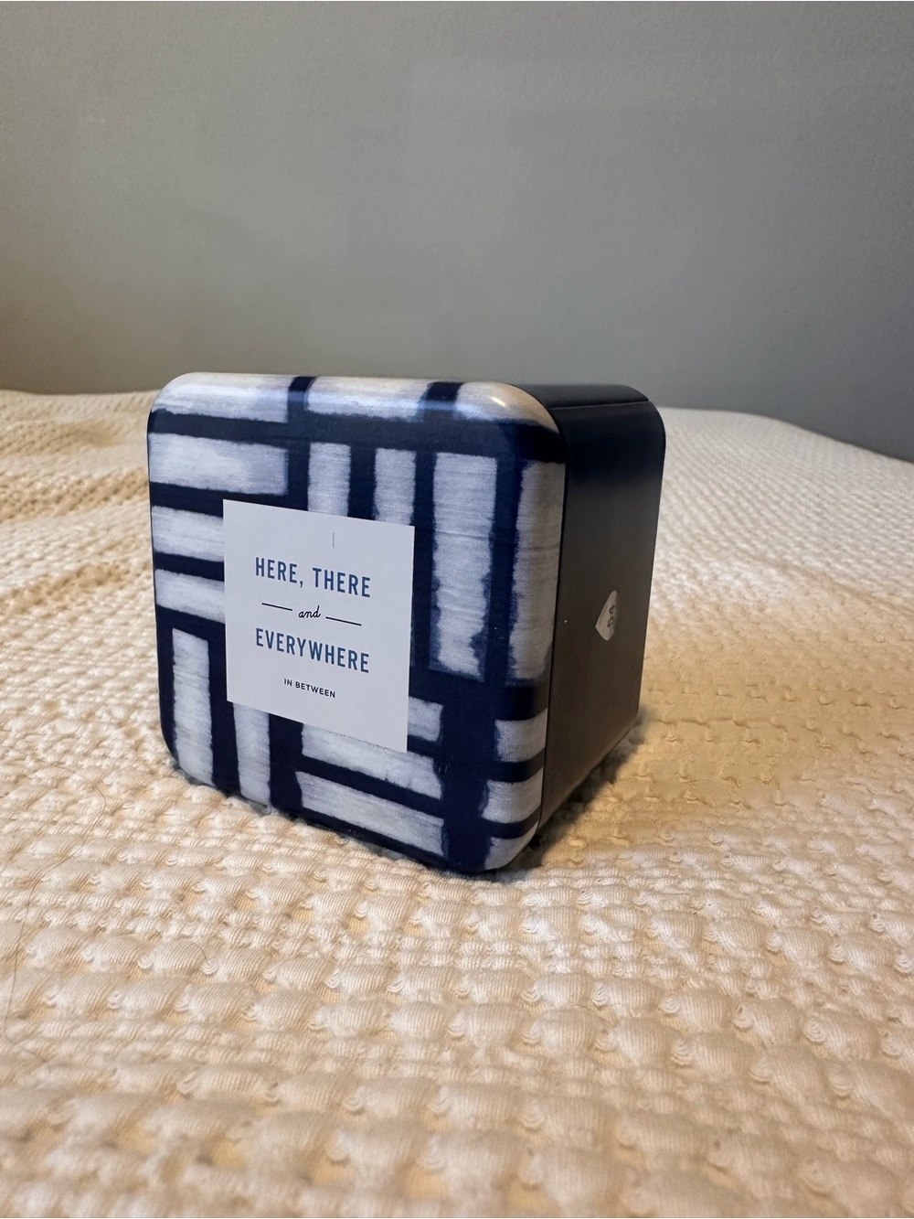 Fossil Navy Blue and White Patterned Tin Box
